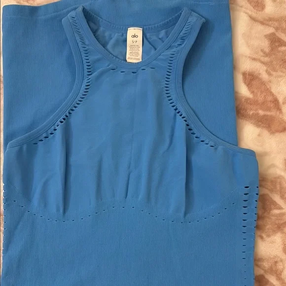 ALO Yoga Blue Sleeveless Halter Bodycon Mini Dress BNWT - Picture 3 of 7